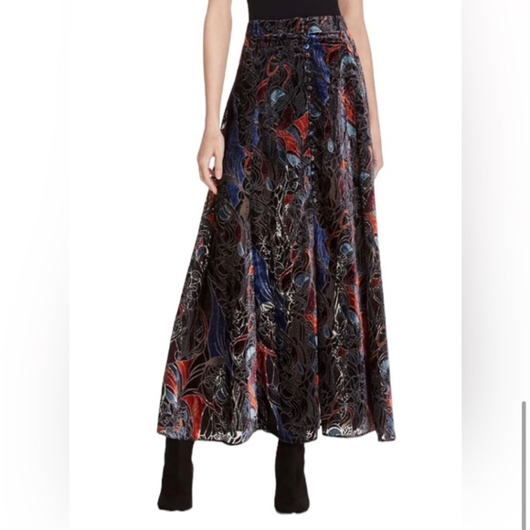 Free People Burnout Velvet Love So Right Maxi Button Skirt - Picture 2 of 9
